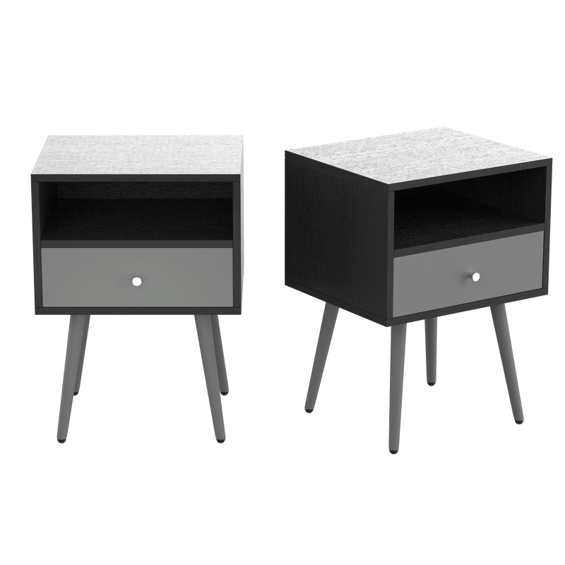 Modern Bedside Tables Set of 2,Nightstand with 1 Storage Drawer -Chic Simple Assembly End Side Table,Sofa Table,for bedroom/living room/office (2pcs,dark grey) - Supfirm