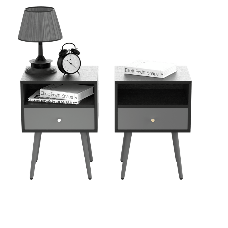 Modern Bedside Tables Set of 2,Nightstand with 1 Storage Drawer -Chic Simple Assembly End Side Table,Sofa Table,for bedroom/living room/office (2pcs,dark grey) - Supfirm