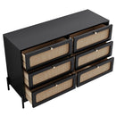 Modern Cannage Rattan Wood Closet 6-Drawer Dresser Wood Storage Cabinet Sideboard for Bedroom, Living Room, Entryway, Hallway, Black - Supfirm