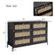 Modern Cannage Rattan Wood Closet 6-Drawer Dresser Wood Storage Cabinet Sideboard for Bedroom, Living Room, Entryway, Hallway, Black - Supfirm