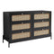 Modern Cannage Rattan Wood Closet 6-Drawer Dresser Wood Storage Cabinet Sideboard for Bedroom, Living Room, Entryway, Hallway, Black - Supfirm