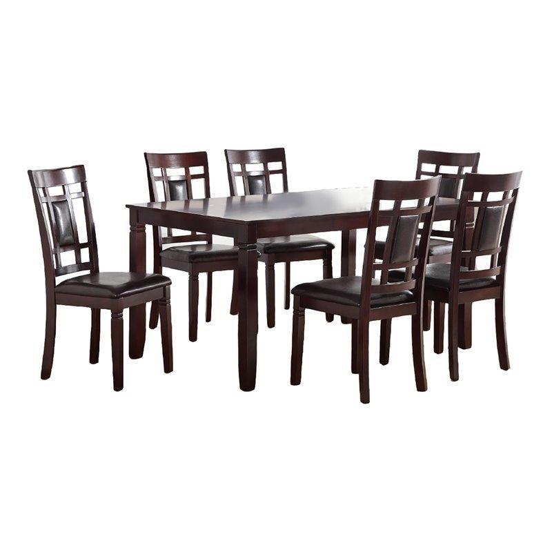 Modern Contemporary 7pc Dining Set Espresso Finish Unique Eyelet Back 6x Side Chairs Cushion Seats Dining Room Furniture - Supfirm