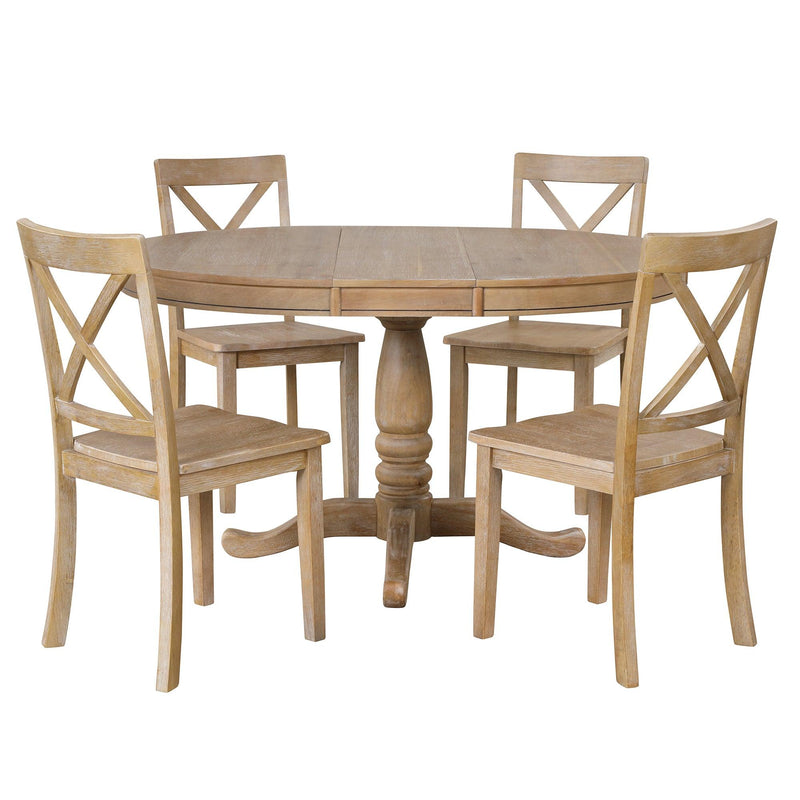 Modern Dining Table Set for 4,Round Table and 4 Kitchen Room Chairs,5 Piece Kitchen Table Set for Dining Room,Dinette,Breakfast Nook,Natural Wood Wash - Supfirm