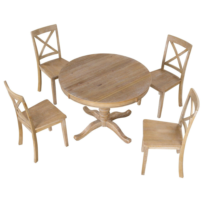 Modern Dining Table Set for 4,Round Table and 4 Kitchen Room Chairs,5 Piece Kitchen Table Set for Dining Room,Dinette,Breakfast Nook,Natural Wood Wash - Supfirm