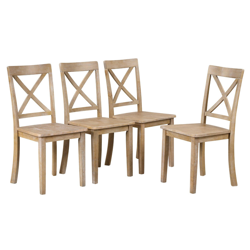 Modern Dining Table Set for 4,Round Table and 4 Kitchen Room Chairs,5 Piece Kitchen Table Set for Dining Room,Dinette,Breakfast Nook,Natural Wood Wash - Supfirm