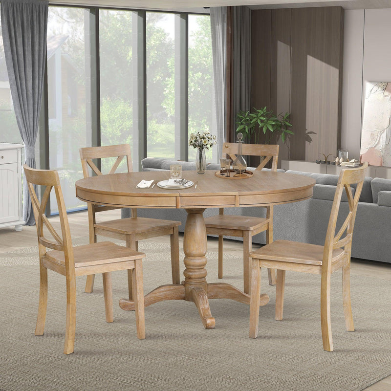 Modern Dining Table Set for 4,Round Table and 4 Kitchen Room Chairs,5 Piece Kitchen Table Set for Dining Room,Dinette,Breakfast Nook,Natural Wood Wash - Supfirm