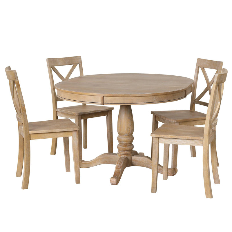 Modern Dining Table Set for 4,Round Table and 4 Kitchen Room Chairs,5 Piece Kitchen Table Set for Dining Room,Dinette,Breakfast Nook,Natural Wood Wash - Supfirm