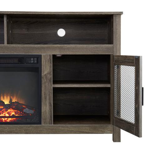 Modern Farmhouse TV Stand with Electric Fireplace, Fit up to 65" Flat Screen TV with Storage Cabinet and Adjustable Shelves Industrial Entertainment Center for Living Room, Grey - Supfirm