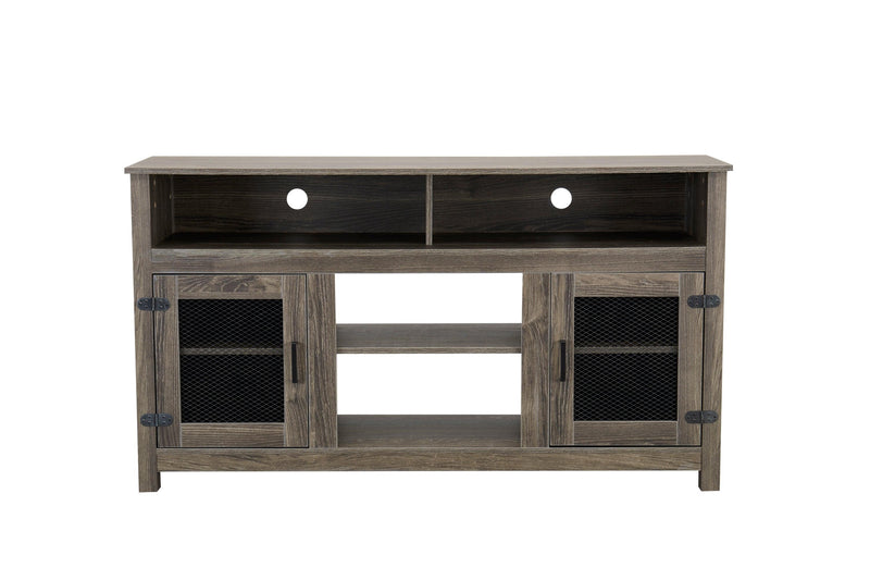 Modern Farmhouse TV Stand with Electric Fireplace, Fit up to 65" Flat Screen TV with Storage Cabinet and Adjustable Shelves Industrial Entertainment Center for Living Room, Grey - Supfirm