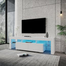 Modern gloss white TV Stand for 80 inch TV , 20 Colors LED TV Stand w/Remote Control Lights - Supfirm