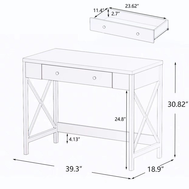 Modern Home Office Desk Study Table Writing Desk with 1 Storage Drawer,Makeup Vanity Dressing Table X Design Accent-Grey - Supfirm