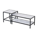 Modern Nesting coffee table Square & rectangle,Black metal frame with wood marble color top - Supfirm