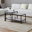 Modern Nesting coffee table Square & rectangle,Black metal frame with wood marble color top - Supfirm