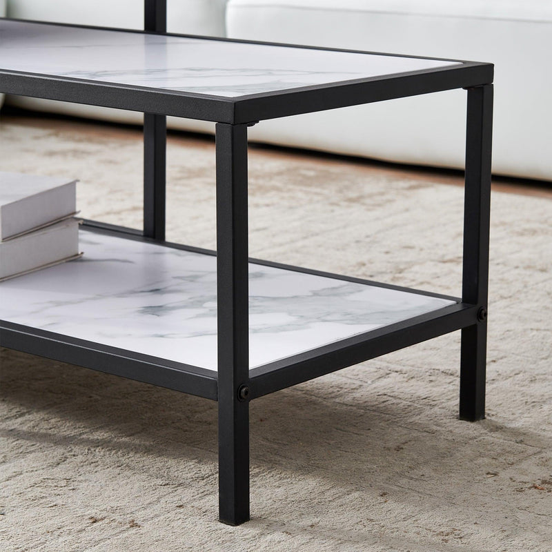 Modern Nesting coffee table Square & rectangle,Black metal frame with wood marble color top - Supfirm