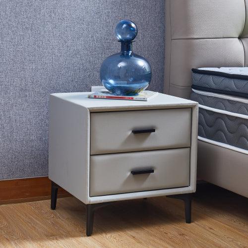 Modern Nightstand with 2 Drawers, Night Stand with PU Leather and Hardware Legs, End Table, Bedside Cabinet for Living Room/Bedroom (Light Gray) - Supfirm