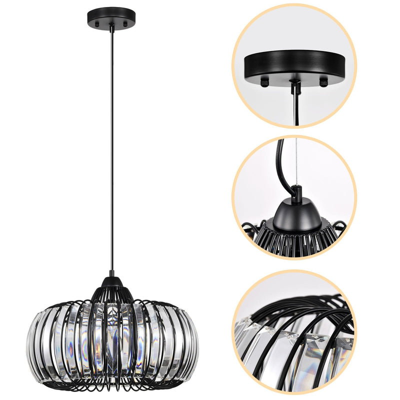 Modern Oblate Black Crystal Chandelier Fixture, Ceiling Pendant light for Living Room, Bedroom, Kitchen, Dining Room, Hallway, Adjustable Color Temperature, Dimmable, 120V, E26, W16.5*L31.5 - Supfirm