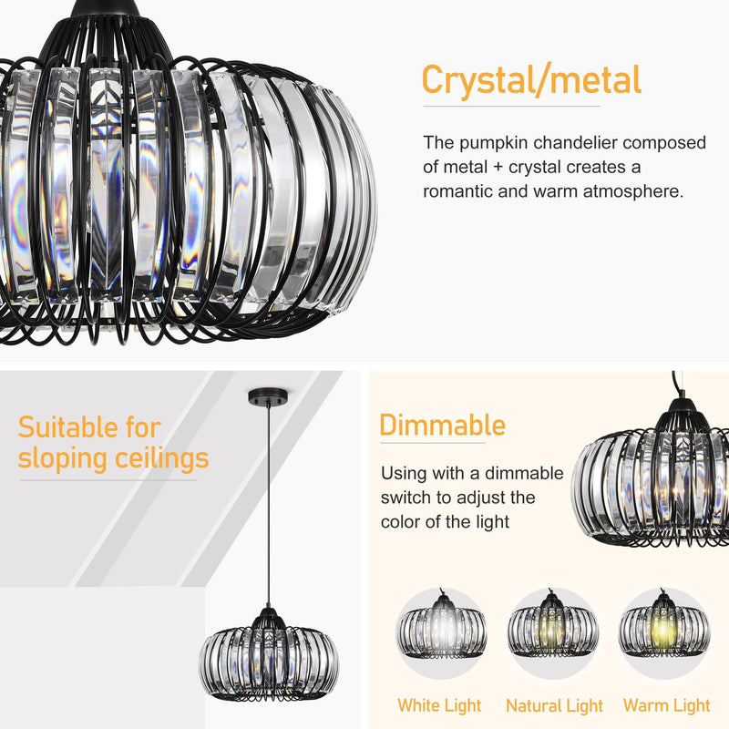 Modern Oblate Black Crystal Chandelier Fixture, Ceiling Pendant light for Living Room, Bedroom, Kitchen, Dining Room, Hallway, Adjustable Color Temperature, Dimmable, 120V, E26, W16.5*L31.5 - Supfirm