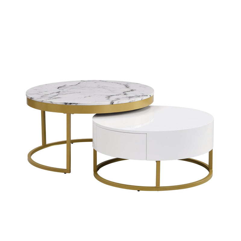 Modern Round Nesting Coffee Table with Drawers in White - Supfirm