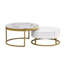 Modern Round Nesting Coffee Table with Drawers in White - Supfirm