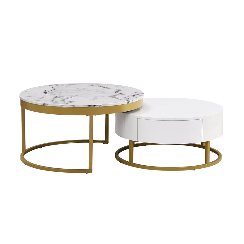 Modern Round Nesting Coffee Table with Drawers in White - Supfirm