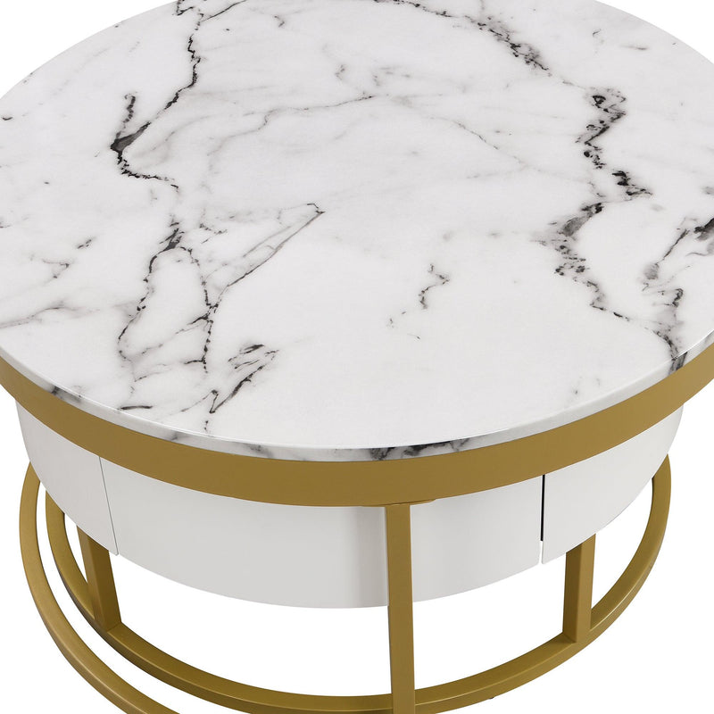 Modern Round Nesting Coffee Table with Drawers in White - Supfirm