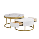 Modern Round Nesting Coffee Table with Drawers in White - Supfirm