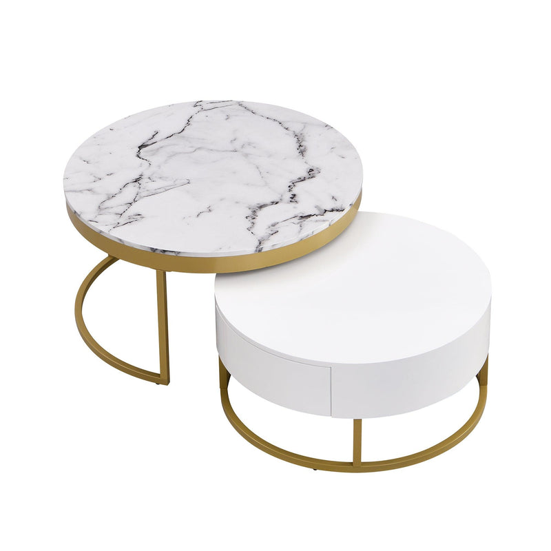 Modern Round Nesting Coffee Table with Drawers in White - Supfirm