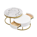 Modern Round Nesting Coffee Table with Drawers in White - Supfirm