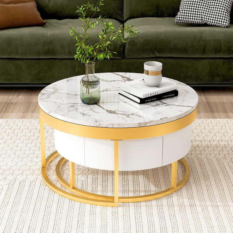 Modern Round Nesting Coffee Table with Drawers in White - Supfirm