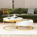 Modern Round Nesting Coffee Table with Drawers in White - Supfirm