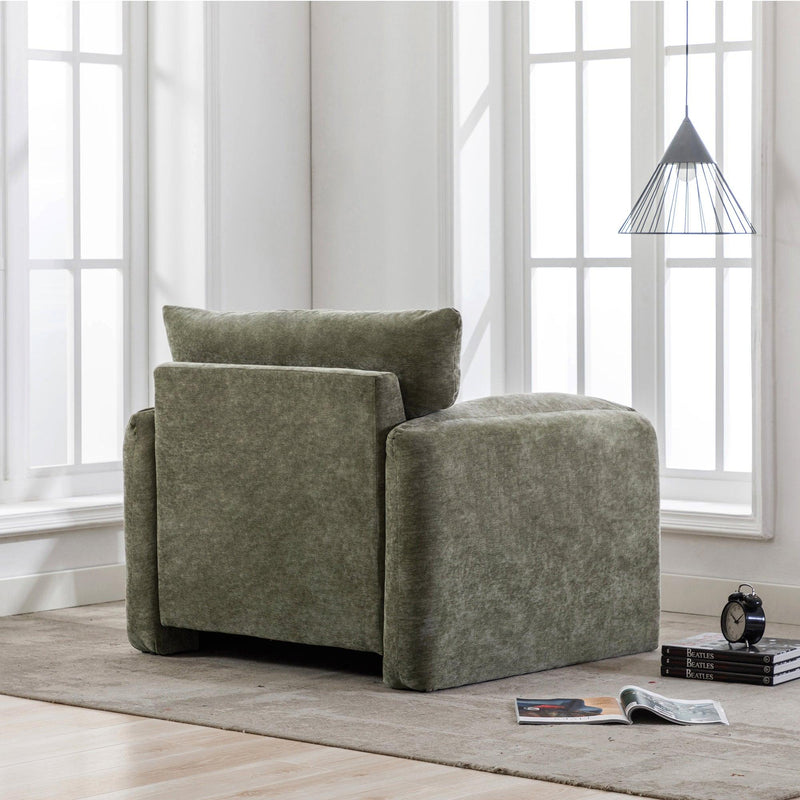 Modern Style Chenille Oversized Armchair Accent Chair Single Sofa Lounge Chair 38.6'' W for Living Room, Bedroom, Matcha Green - Supfirm