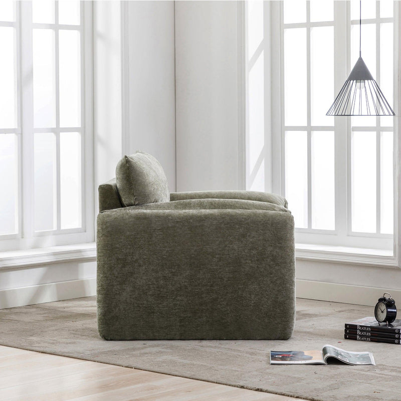 Modern Style Chenille Oversized Armchair Accent Chair Single Sofa Lounge Chair 38.6'' W for Living Room, Bedroom, Matcha Green - Supfirm