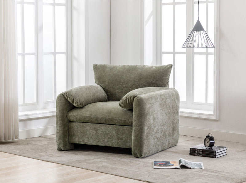 Modern Style Chenille Oversized Armchair Accent Chair Single Sofa Lounge Chair 38.6'' W for Living Room, Bedroom, Matcha Green - Supfirm