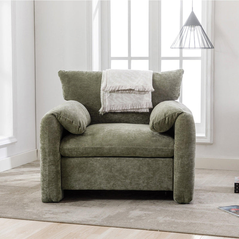 Modern Style Chenille Oversized Armchair Accent Chair Single Sofa Lounge Chair 38.6'' W for Living Room, Bedroom, Matcha Green - Supfirm