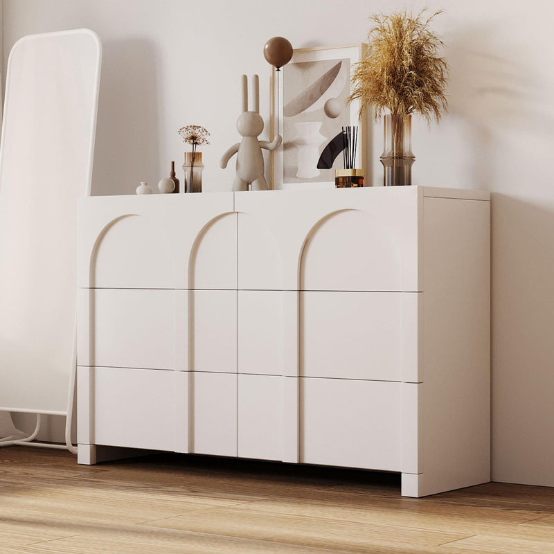 Modern Style Six-Drawer Dresser Sideboard Cabinet Ample Storage Spaces for Living Room, Children's Room, Adult Room, Half Gloss White - Supfirm