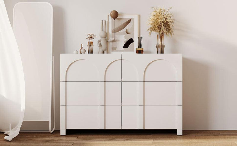 Modern Style Six-Drawer Dresser Sideboard Cabinet Ample Storage Spaces for Living Room, Children's Room, Adult Room, Half Gloss White - Supfirm