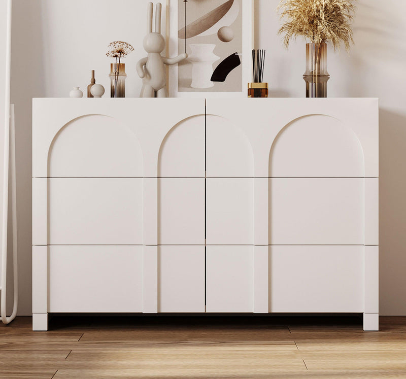 Modern Style Six-Drawer Dresser Sideboard Cabinet Ample Storage Spaces for Living Room, Children's Room, Adult Room, Half Gloss White - Supfirm