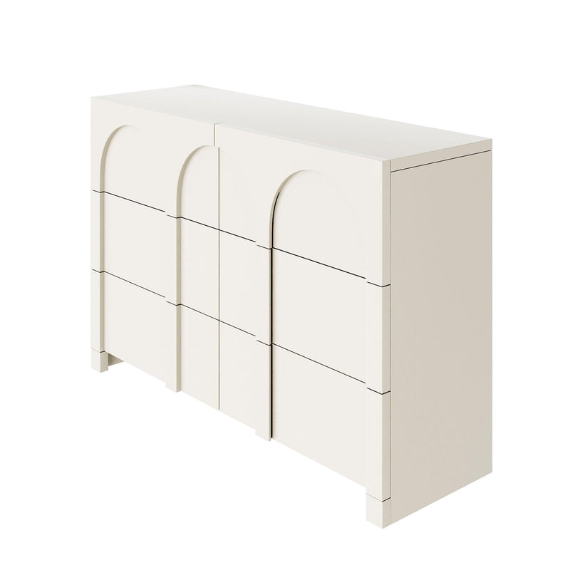 Modern Style Six-Drawer Dresser Sideboard Cabinet Ample Storage Spaces for Living Room, Children's Room, Adult Room, Half Gloss White - Supfirm