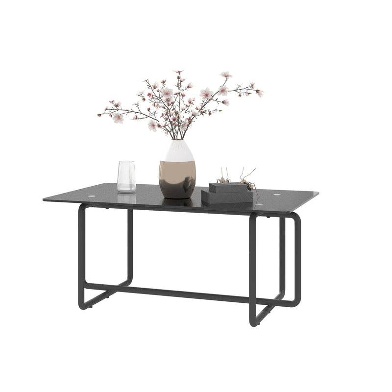 Modern Tempered Glass Tea Table Coffee Table, Table for Living Room,Black - Supfirm