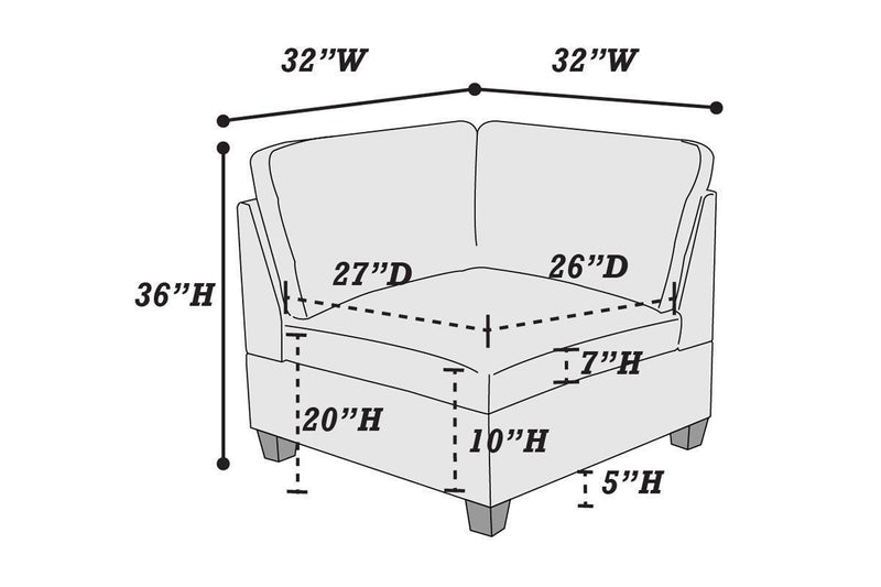 Modular Sofa Set 6pc Set Living Room Furniture Sofa Loveseat Couch Grey Linen Like Fabric 4x Corner Wedge 1x Armless Chair and 1x Ottoman - Supfirm