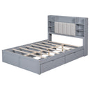 Multi-functional Full Size Bed Frame with 4 Under-bed Portable Storage Drawers and Multi-tier Bedside Storage Shelves, Grey - Supfirm