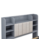 Multi-functional Full Size Bed Frame with 4 Under-bed Portable Storage Drawers and Multi-tier Bedside Storage Shelves, Grey - Supfirm