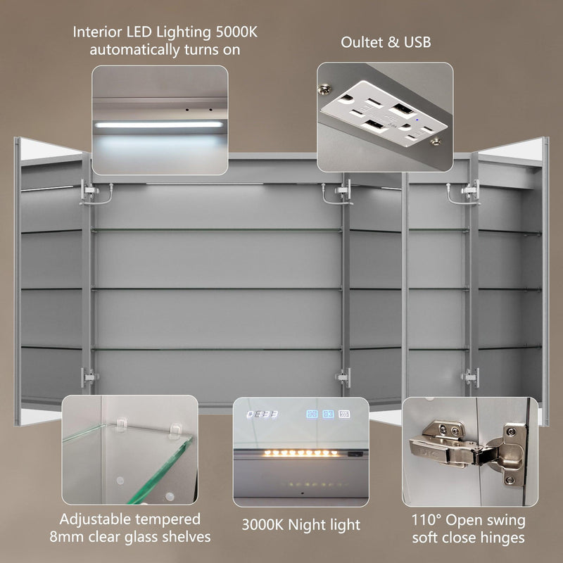 Supfirm Multi-Functional Smart LED Medicine Cabinet ,48*32inch, Touch-Controlled Lighting with Anti-Fog , Modern Bathroom Vanity Mirror - Supfirm