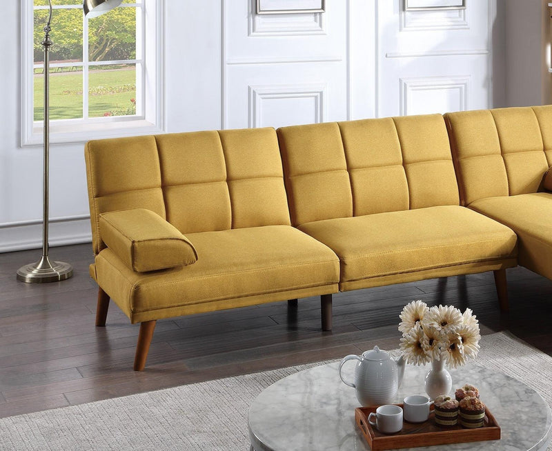 Mustard Polyfiber 1pc Adjustable Tufted Sofa Living Room Solid wood Legs Comfort Couch - Supfirm