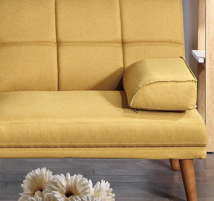 Mustard Polyfiber 1pc Adjustable Tufted Sofa Living Room Solid wood Legs Comfort Couch - Supfirm