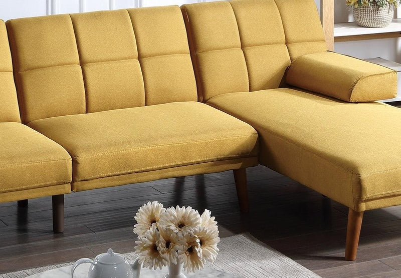 Mustard Polyfiber 1pc Adjustable Tufted Sofa Living Room Solid wood Legs Comfort Couch - Supfirm