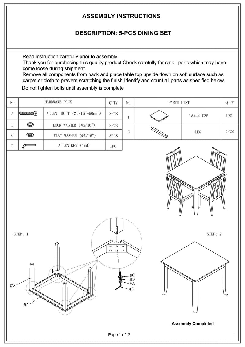 Natural Brown Finish Dinette 5pc Set Kitchen Breakfast Dining Table wooden Top Cushion Seats Chairs Dining room Furniture - Supfirm