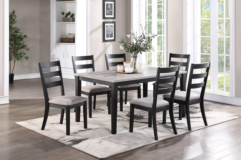 Natural Simple Wooden Table Top 7pc Dining Set Dining Room Furniture Ladder back Side Chairs Cushion Seat light 2-Tone Sand Fabric. - Supfirm