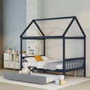 NAVY BLUE HOUSE FULL BED WITH TRUNDLE OF GREY COLOR - Supfirm