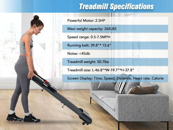 NEW Folding Treadmills Walking Pad Treadmill for Home Office -2.5HP Walking Treadmill With Incline Bluetooth Speaker 0.5-7.5MPH 265LBS Capacity Treadmill for Walking Running - Supfirm